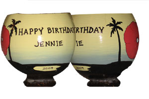 Click to enlarge - Hand painted coconuts for green, personalized birthday gifts, invitations and birthday party favors