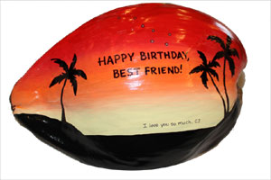 Earth-friendly and unique birthday present: handpainted and personalized coconut