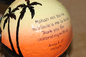 Eco friendly wedding invitation painted coconut