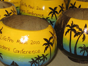 The Golden Apple Award Coconut Cups for a Business Conference giveaway.