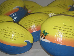 Save the earth with invitations hand painted on coconuts
