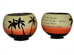One of a kind retirement his and her gift idea - a pair of hand painted coconut cups