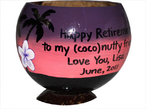 Super creative retirement gift idea - a hand painted coconut cup