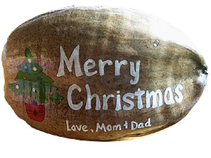 Click to enlarge - Happy Holidays Painted Coconut