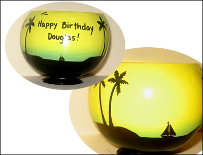 Hand painted coconut drinking cup for totally unusual personalized birthday gifts