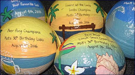 Personalized painted coconut for luau party gifts and invitations