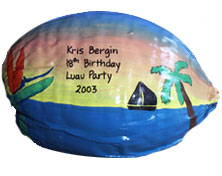 Personalized painted coconuts for tropical theme party gifts or party decorations