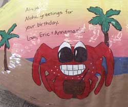 Red Drinking Crab birthday handpainted coconut