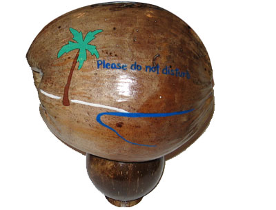Painted coconut trophy with  coconut stand