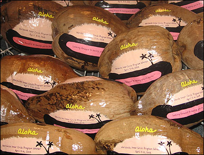 Unique tropical invitations and announcements: custom painted coconuts