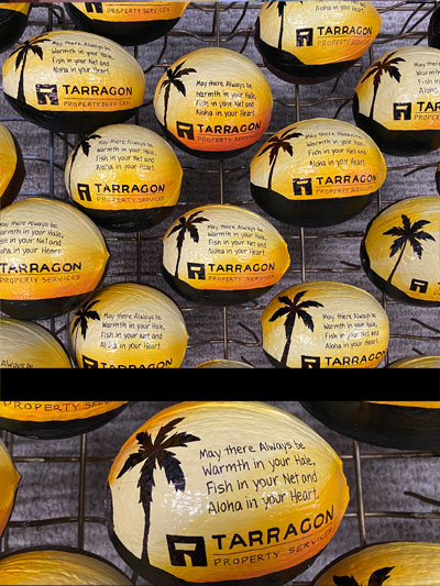 Painted coconuts for incentive travel invitations