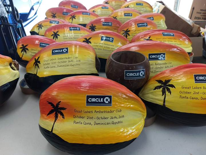 Hand painted coconut project for Circle K Stores