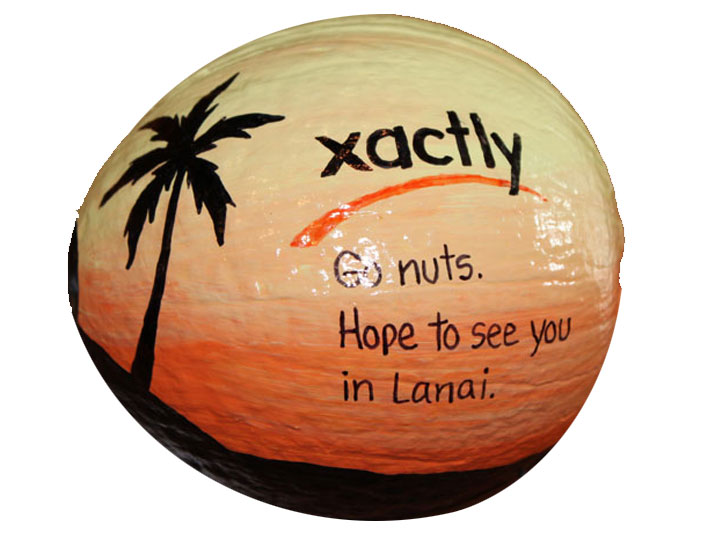 Painted coconuts logo branded for cool trophies and unusual incentive gifts