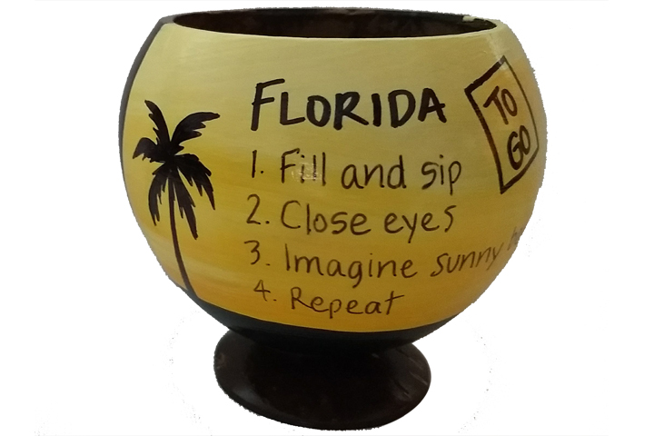 Beach themed painted coconut souvenir. We'll paint any text!