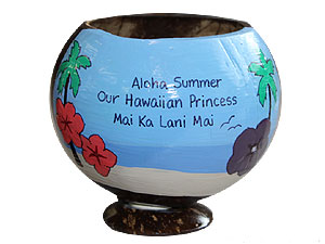 painted coconut cup luau party giveaways