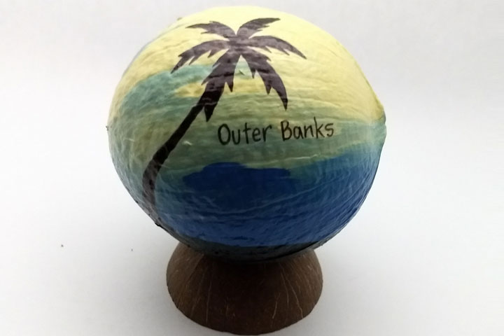 Beach themed painted coconut souvenir. We'll paint any text!