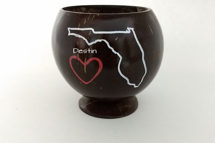 Customize this coconut cup with your state and city or saying