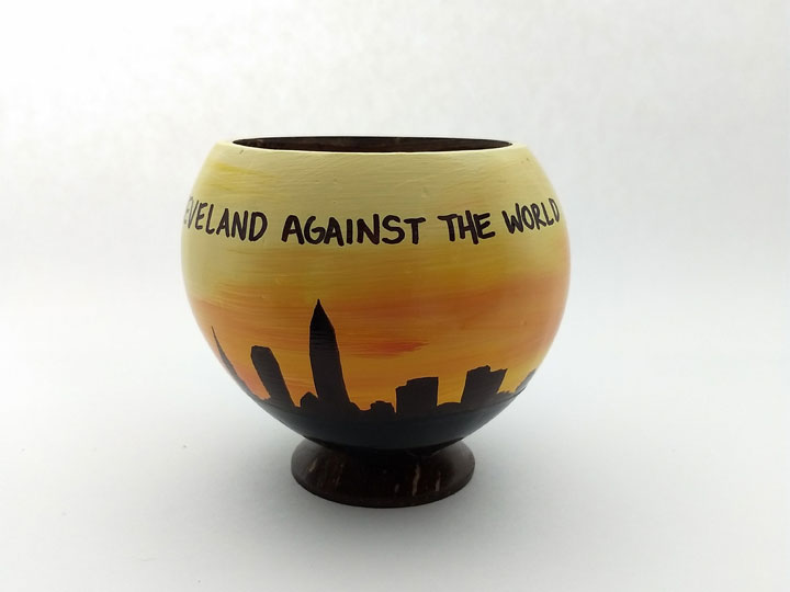 Customize this coconut cup with your city and skyline for a store souvenir