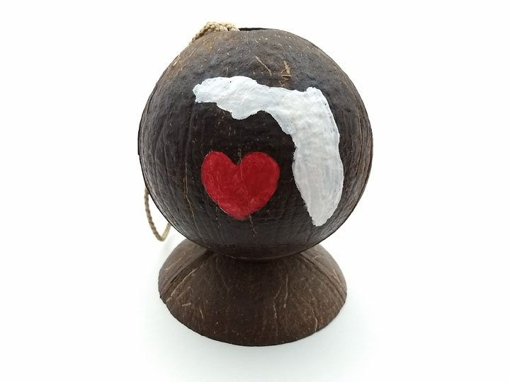 Florida painted hollow coconut souvenir. Pick your state and city and we'll paint it.