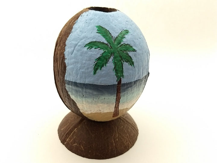 Beach themed painted coconut souvenir. We'll paint any text!