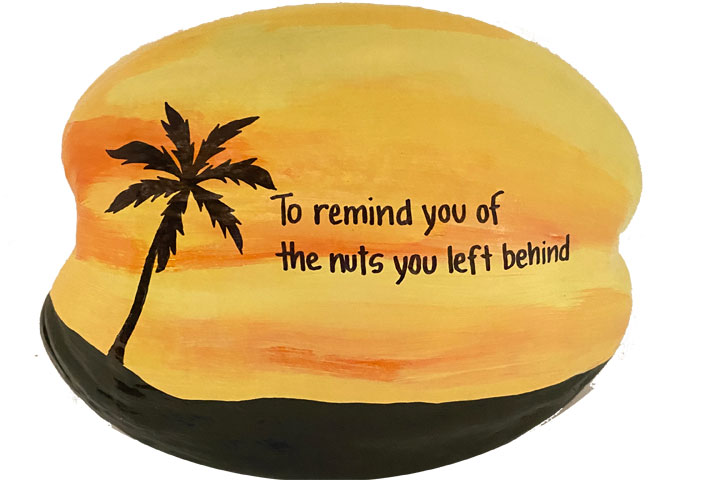 Painted coconuts for Retirement gifts