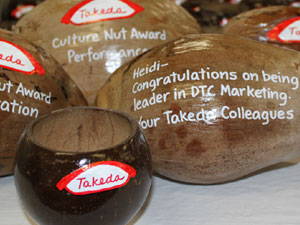 Painted coconuts logo branded for unusual incentive gifts and unique incentive awards