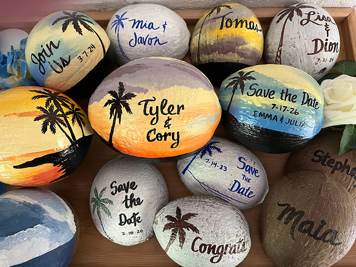 Painted coconuts for President's Club invitations